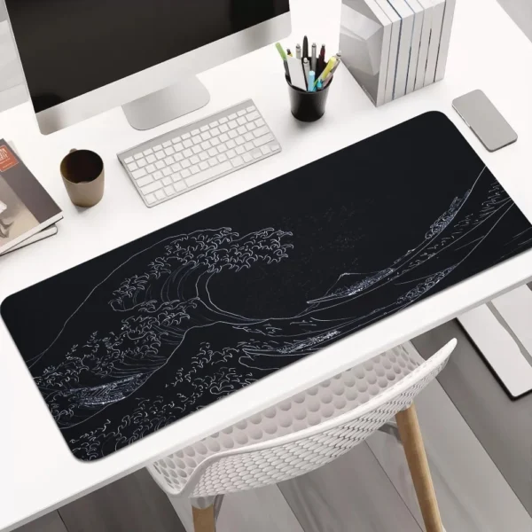 Large Gaming Mouse Pad  Japan Black Sea Wave Mousepads With Non Slip Rubber Base Mouse Mat