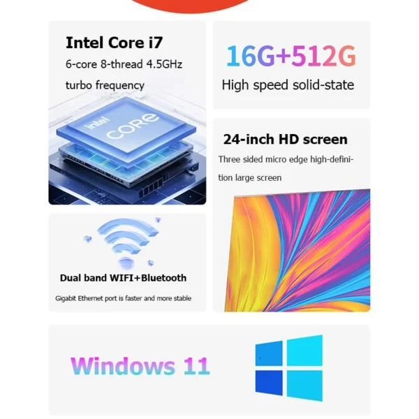 Intel Core i7 All in One Desktop Computer 16GB RAM 512GB SSD