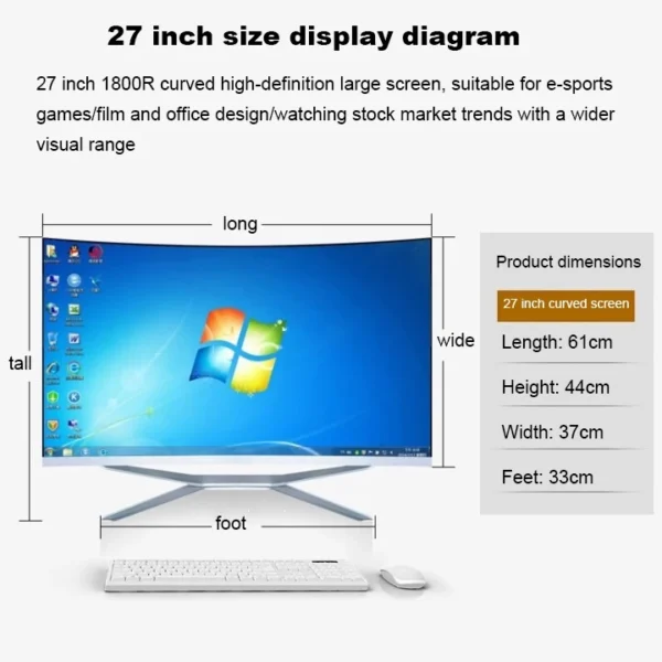 Multifunctional Curved Screen All in One PC Intel Core i7 7th Generation Processor 16G 512GB SSD Win 11