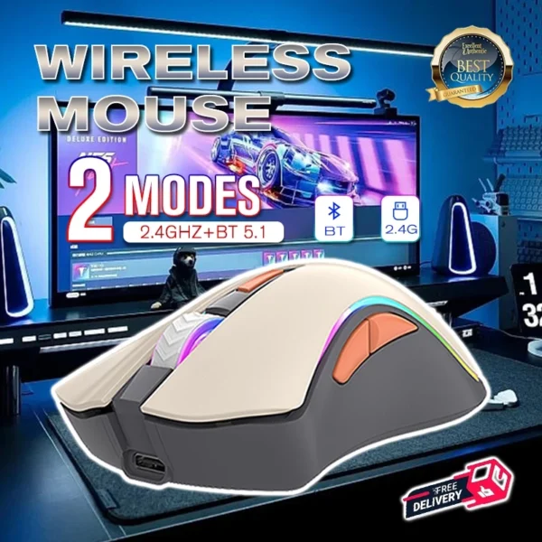 XYH52 Wireless Bluetooth 2.4G Dual Mode Mouse RGB Light Rechargeable