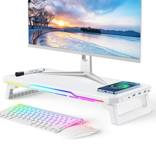 Computer Monitor Height Stand with USB Docking Station HUB Wireless Charging RGB