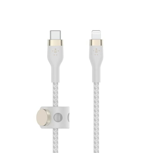 6522055_rd.jpg Belkin - BOOST↑CHARGE Pro Flex Braided Silicone USB-C to Lightning Cable 6.6FT, MFi-Certified Charging Cable with Cable Clip - White