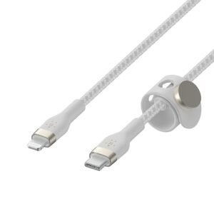 6522055ld.jpg Belkin - BOOST↑CHARGE Pro Flex Braided Silicone USB-C to Lightning Cable 6.6FT, MFi-Certified Charging Cable with Cable Clip - White