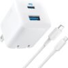 6556747_sd.jpg Anker - Wall Charger (32W, 2-Port) with 6 ft USB-C to Lightning Cable - White