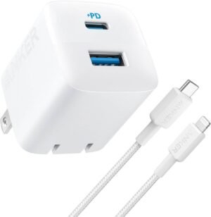 6556747_sd.jpg Anker - Wall Charger (32W, 2-Port) with 6 ft USB-C to Lightning Cable - White