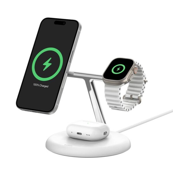 98bcc87b-f471-476e-98a3-13bc13f9b63e-scaled-1.jpg Belkin - 3-in-1 Stand 15W Qi2 Wireless Charger, Fast Charging for iPhone 16, AirPods, Apple Watch, & More (PSU Included) - White